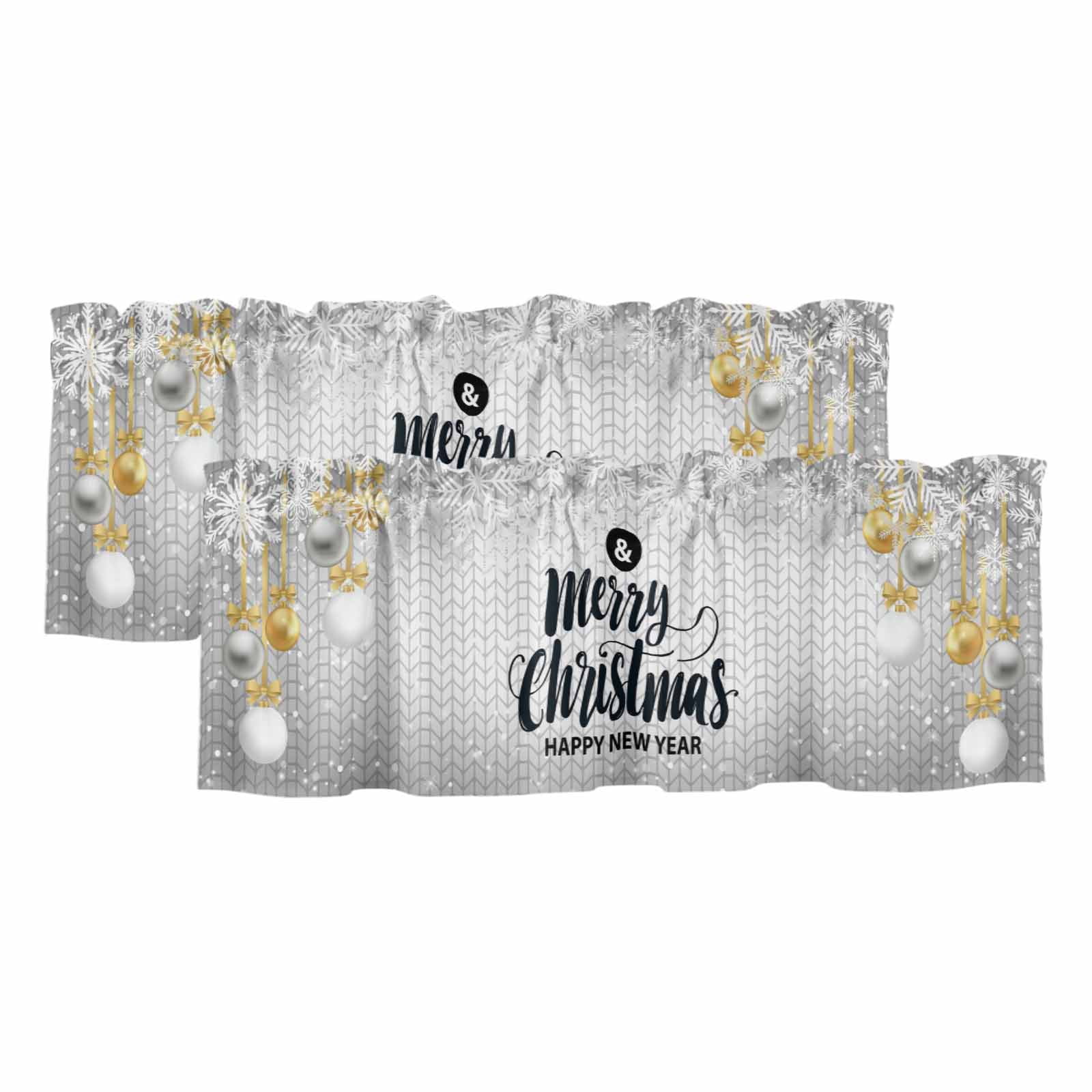Christmas Gold Grey Curtain Valances for Windows, Kitchen Valance ...