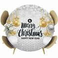 thumbnail image 1 of Christmas Gold Grey Table Cloth, Round Fitted Tablecloths with Elastic Edge, Winter Snowflakes Xmas Balls Geometric Wipeable Waterproof Table Cover for Kitchen Wedding 45-54 Inches, 1 of 4