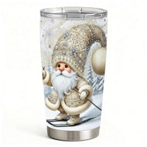 Christmas Gold Santa Stainless Steel Tumbler with Lid & Straw, Insulated Holiday Travel Mug Hot Cold Cup