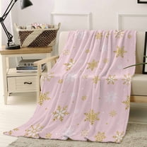 Christmas Gold Throw Flannel Blanket 30x40In and White Snowflake Pink Super Soft Cozy Bed Blanket, Lightweight Plush Fuzzy Bed Throw for Bedroom Sofa Couch Living Room