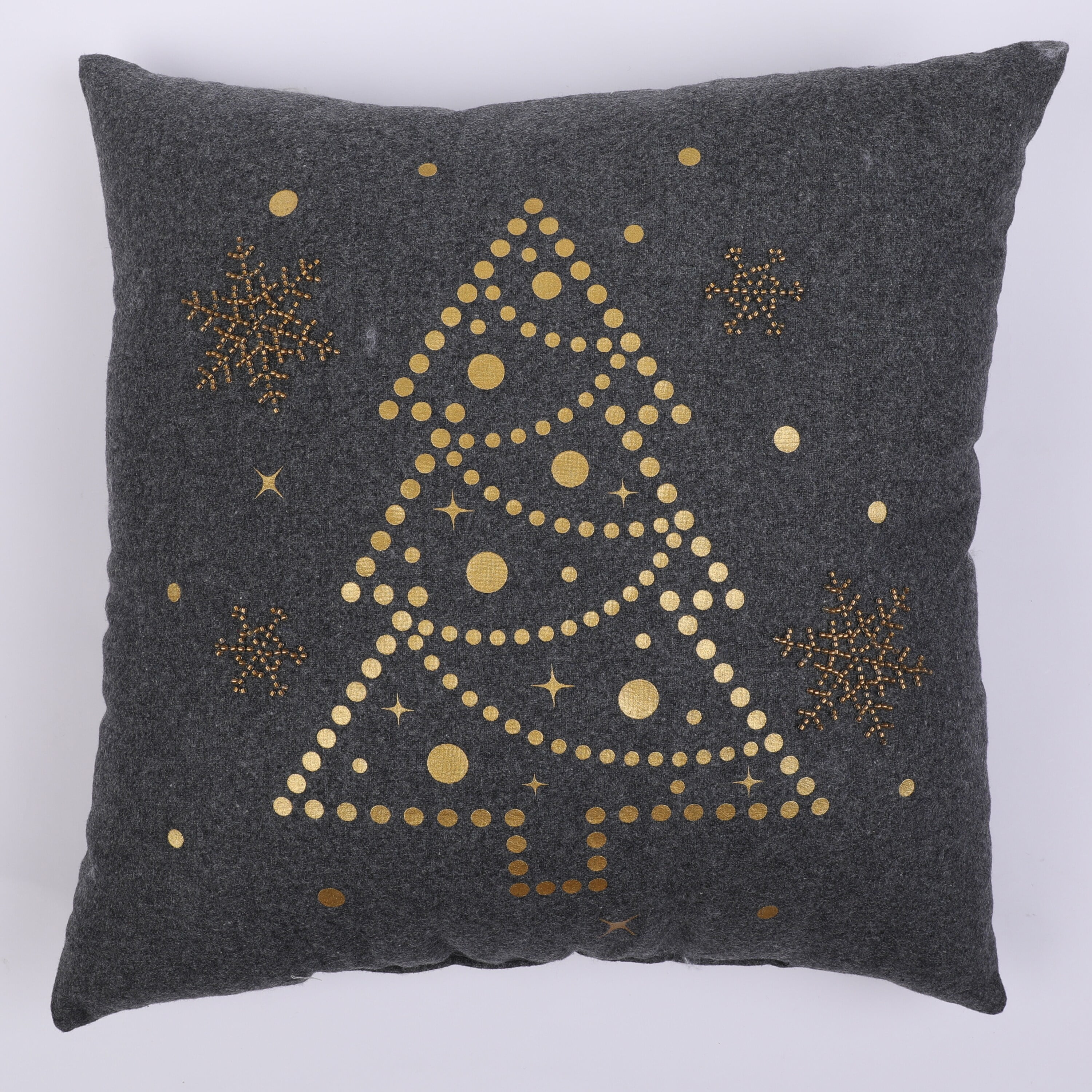 Gold and Gray Christmas Tree Toss Pillow