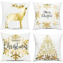 Christmas Gold White Throw Pillow Covers 20x20 Inch Set of 4 Snowflakes Decorations Cushion Cases Xmas Decor for Couch Sofa Car Bedroom