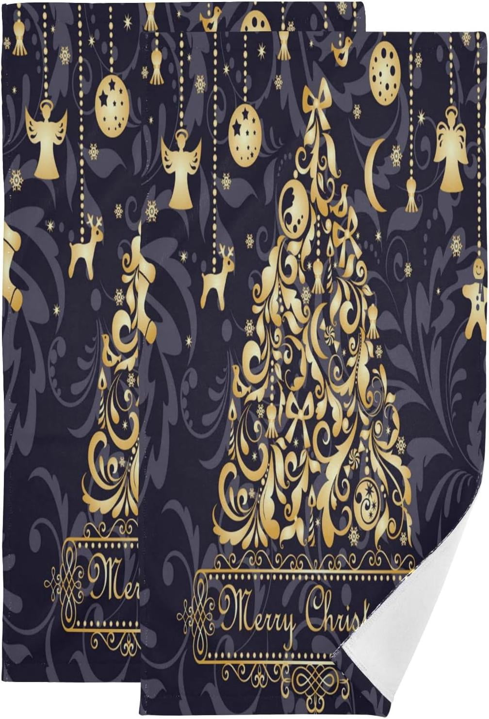 BALSAM & FIR KITCHEN TEA TOWELS (3 ) MERRY CHRISTMAS BLACK CHECK GOLD TREE  NWT