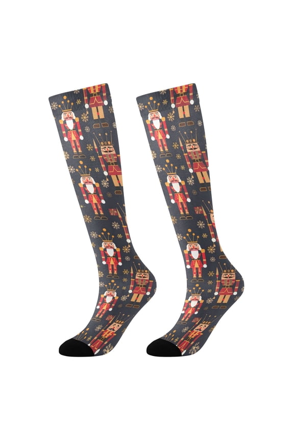 Christmas Golden Nutcracker Novelty Patterned Knee High Socks Breathable Stretchy Soft Tall Boot Socks