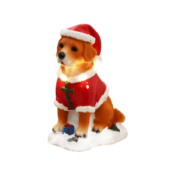 Christmas Golden Retriever Dog Figurine,Cute Lighted Puppy Statue with Santa Outfit,Warm LED Lights,Excellent Christmas Tabletop Decor for Indoor Home Party