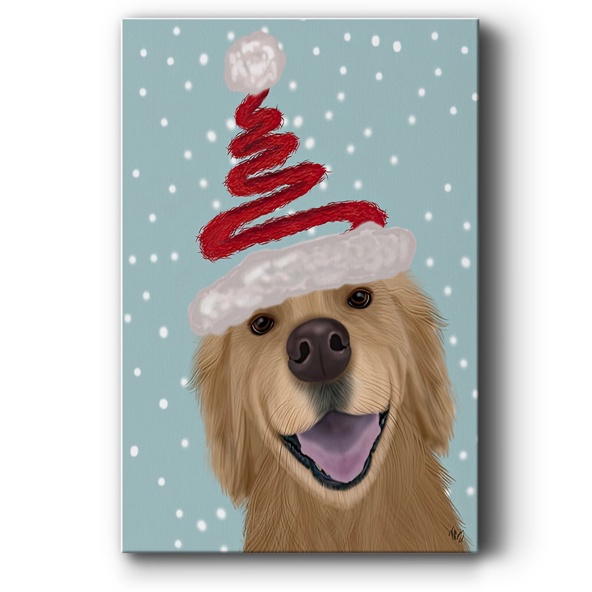 Christmas Golden Retriever and Spring Santa Hat- Gallery Wrapped Canvas