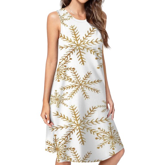 Christmas Golden Snowflakes Spring Summer Dresses For Women Fashion Dress Casual Sleeveless Loose Sundress With Pockets