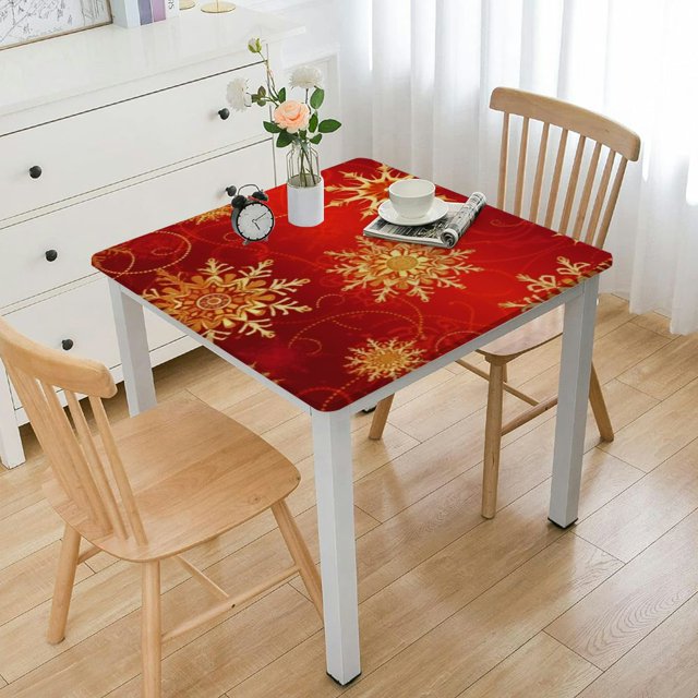 Christmas Golden Snowflakes Square Tablecloth 36x36 Inch Washable Table