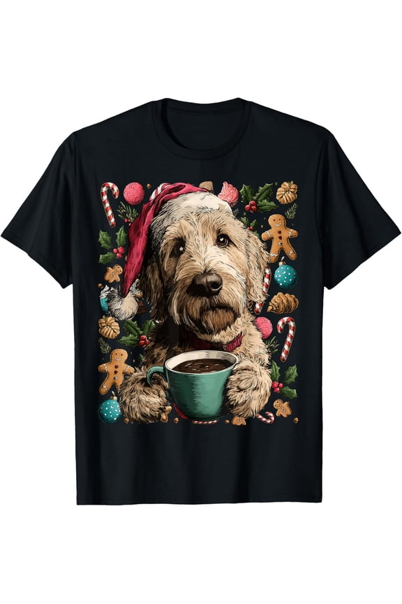 Christmas Goldendoodle Dog with Santa Hat Cocoa Cookies T-Shirt