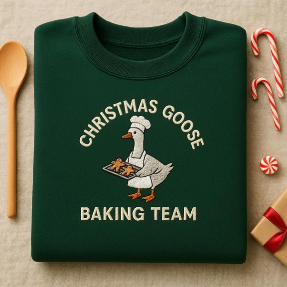 Christmas Goose Baking Team Embroidered Sweatshirt, Funny Holiday Baker Gift, Gingerbread Cookie Crewneck