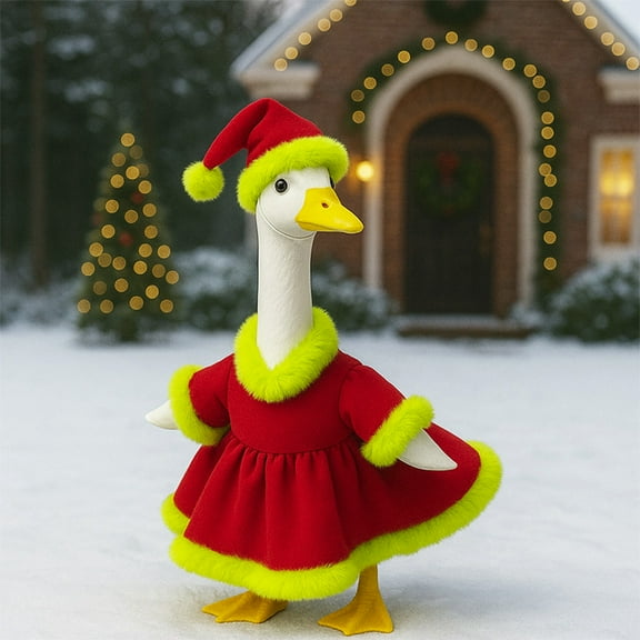 Christmas Goose Outfit 23 Inch Yard Statue Costume, Green Holiday Goose Clothes and Hat, Outdoor Christmas Decorations, Festive Garden Xmas Decor, Christmas Gifts Christmas Decorations