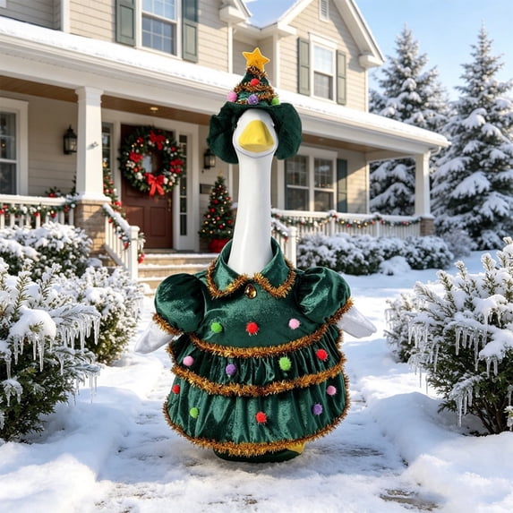 Christmas Goose Outfit for 23 Inch Statue Yard Decoration Costume Set with Hat Patio Lawn Ornament (Goose Not Included)