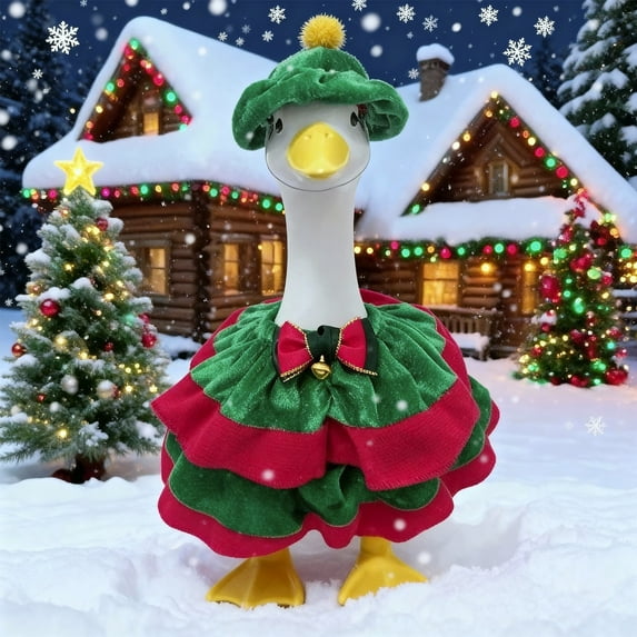 Christmas Goose Statue Costume, Polyester Decorative Outfit with Hat for 23-inch Lawn Goose, Patio Garden Decoration,Vsgery