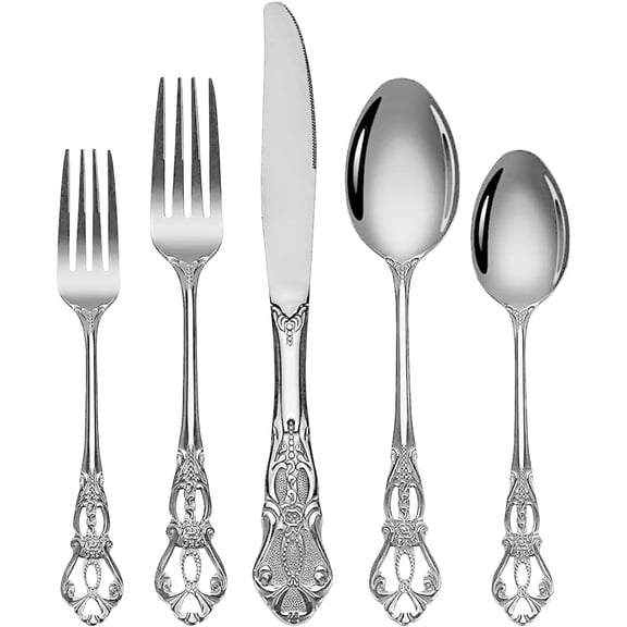 Christmas Gorgeous Retro Royal Stainless Steel 20 count Flatware Set, Silverware Set, Anti-rust Stainless Steel Cutlery Set Utensils Including Fork Spoon and