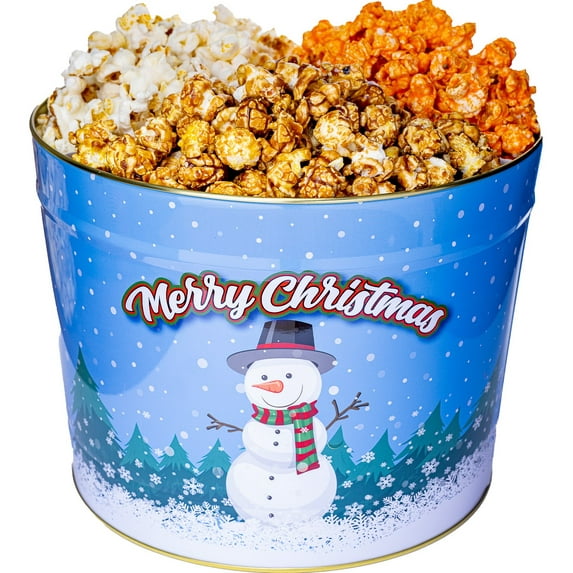 Christmas Gourmet Large Popcorn Tin -2 gallons- 3 Flavors - Popped Fresh-FREE Scooper and Bags!…