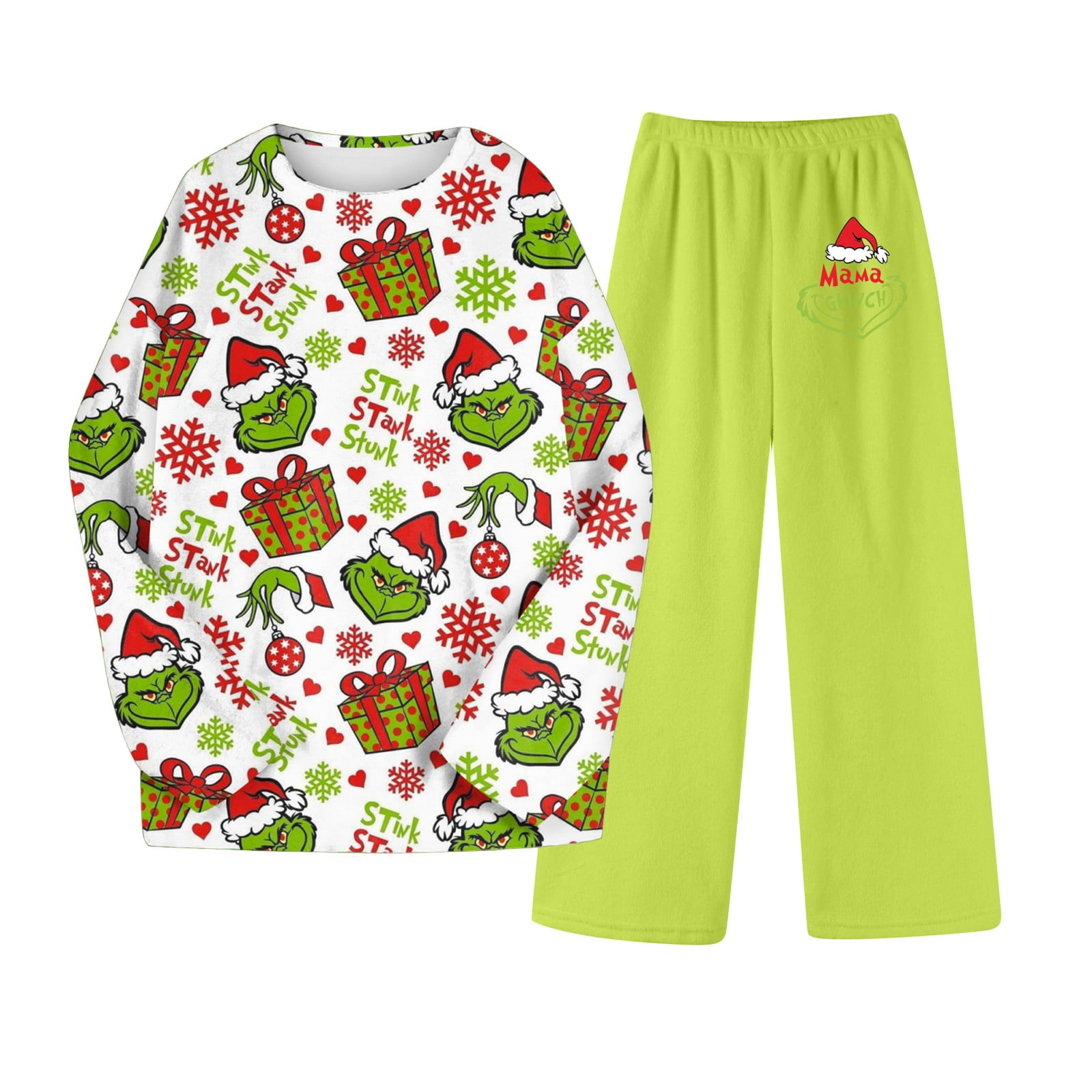 Christmas Gr1nch Pajamas Tops+Pants Festive Green Holiday Pajama Set