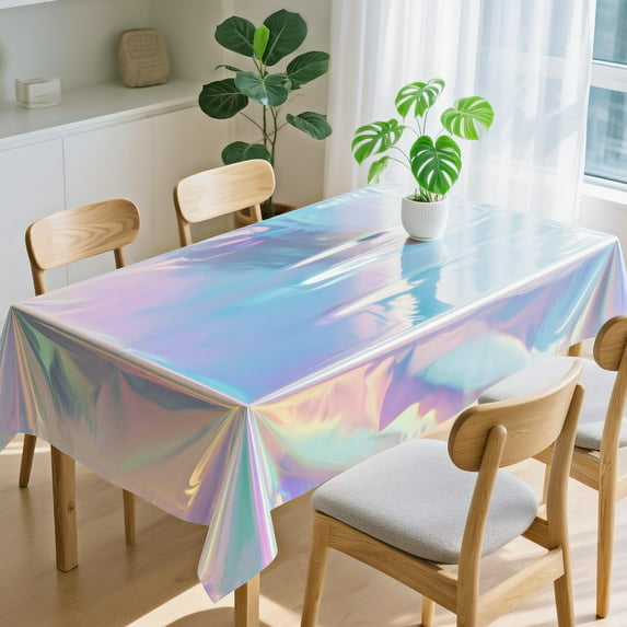Christmas Gradient Iridescent Tablecloth, Disposable Plastic Waterproof Party Table Cover, Holiday Dining and Buffet Table Decor, Large Festive Table Setting, 108x54 Inches