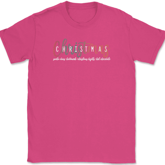 Christmas Gradient T-Shirt Funny Holiday Xmas Santa Clause Tree Humor Gift Tee - Pink, 2XL