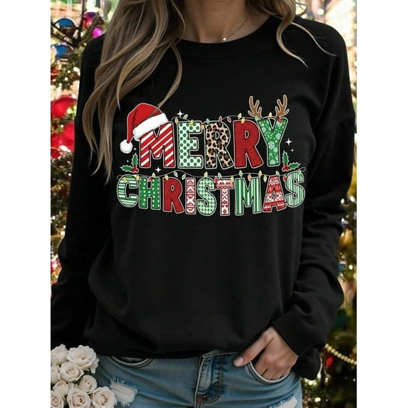 Christmas Graphic Long Sleeve T-Shirt, Cute Streetwear Autumn Top