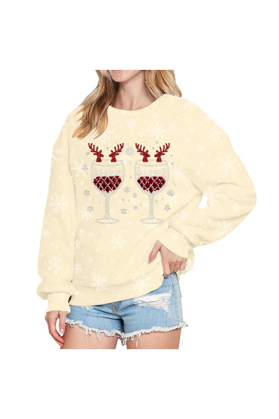 Christmas Graphic Sweatshirt For Women Round Neck Pullover Crewneck Festive Print Casual Top Soft Comfortable Holiday Apparel