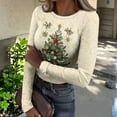 thumbnail image 1 of Christmas Graphic T-Shirt for Women Long Sleeve - Soft Slim Fit Crewneck Top, Cute Holiday Print Casual Tee, 1 of 7