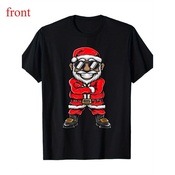 Christmas Graphic Tee, Santa T-Shirt, Casual Short Sleeve Top, Holiday Shirt,Round neck,Funny,cotton,black,S-5XL