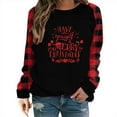 thumbnail image 1 of Christmas Graphic Tee Shirt for Women Plaid Long Sleeve Crewneck T-Shirt Merry Christmas Print Holiday Gift Tops, 1 of 4
