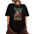 thumbnail image 1 of Christmas Graphic Tee T-Shirt Dashing Through Snow Skate Santa Print Top Short Sleeve Round Neck Black S-5XL, 1 of 5