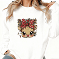 thumbnail image 1 of Christmas Graphic Tee T-Shirt Retro Reindeer Bow Christmas Print Top Round-neck long-sleeved white S-3XL, 1 of 5
