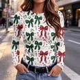 thumbnail image 1 of Christmas Graphic Tee for Women Long Sleeve Crew Neck Slim Fit Holiday Shirt for Festive Casual Everyday Wear, 1 of 7