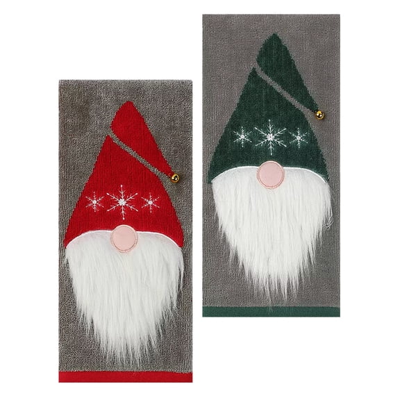 Christmas Gray Hand Towels 2 Piece Gnomes for Bath Kitchen St. Nicholas