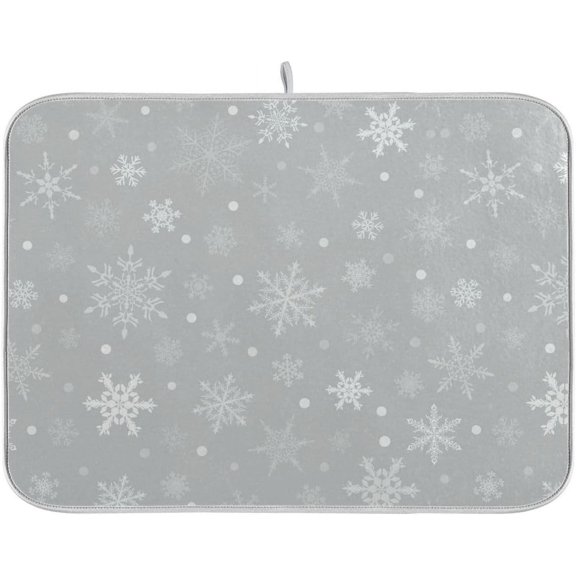 Christmas Gray Snowflake Dish Drying Mat for Kitchen Winter Snow Xmas Grey Microfiber Drying Mats Absorbent Reversible Dish Pad Medium Dish Draining Mat 16x18 inch