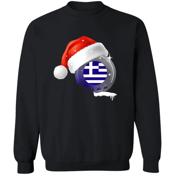 Christmas Greece Flag With Santa Hat Greek Root Proud Souvenir Crewneck Pullover Sweatshirt