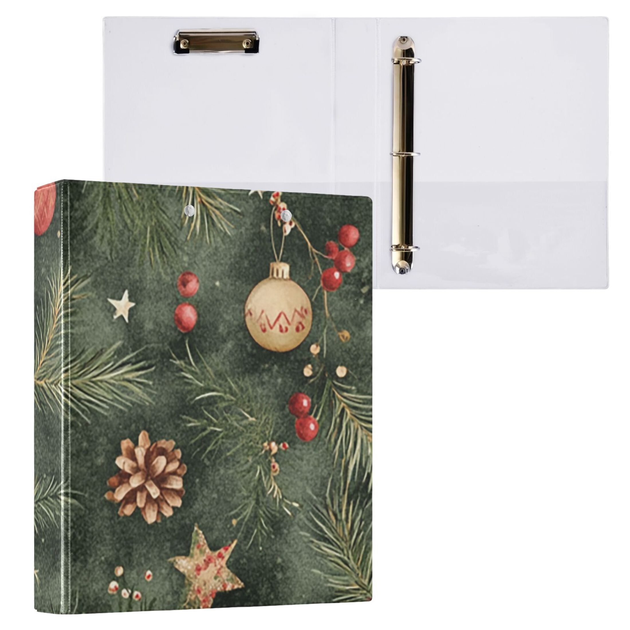 Christmas Green 3 Ring Binders 1.5 inch Hardcover File Folders with Interior Pockets A4 Size Organizer for School Office Hospital