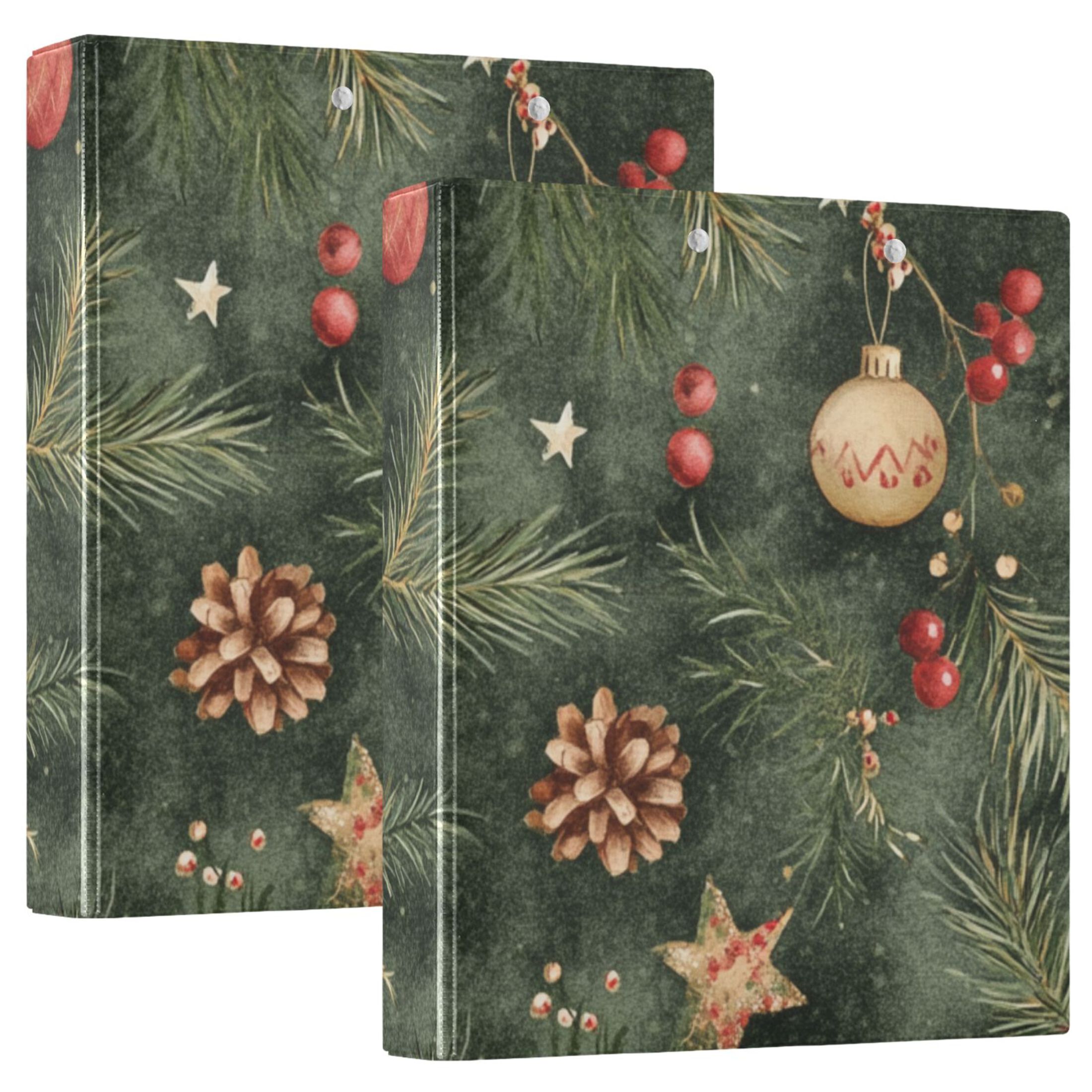 Christmas Green 3 Ring Binders 1.5 inch Hardcover File Folders with Interior Pockets A4 Size Organizer for School Office Hospital