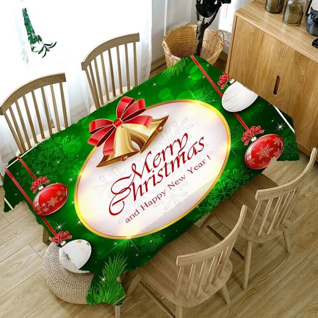 Christmas Green Bow Bell Decoration Tablecloth Waterproof Antifouling