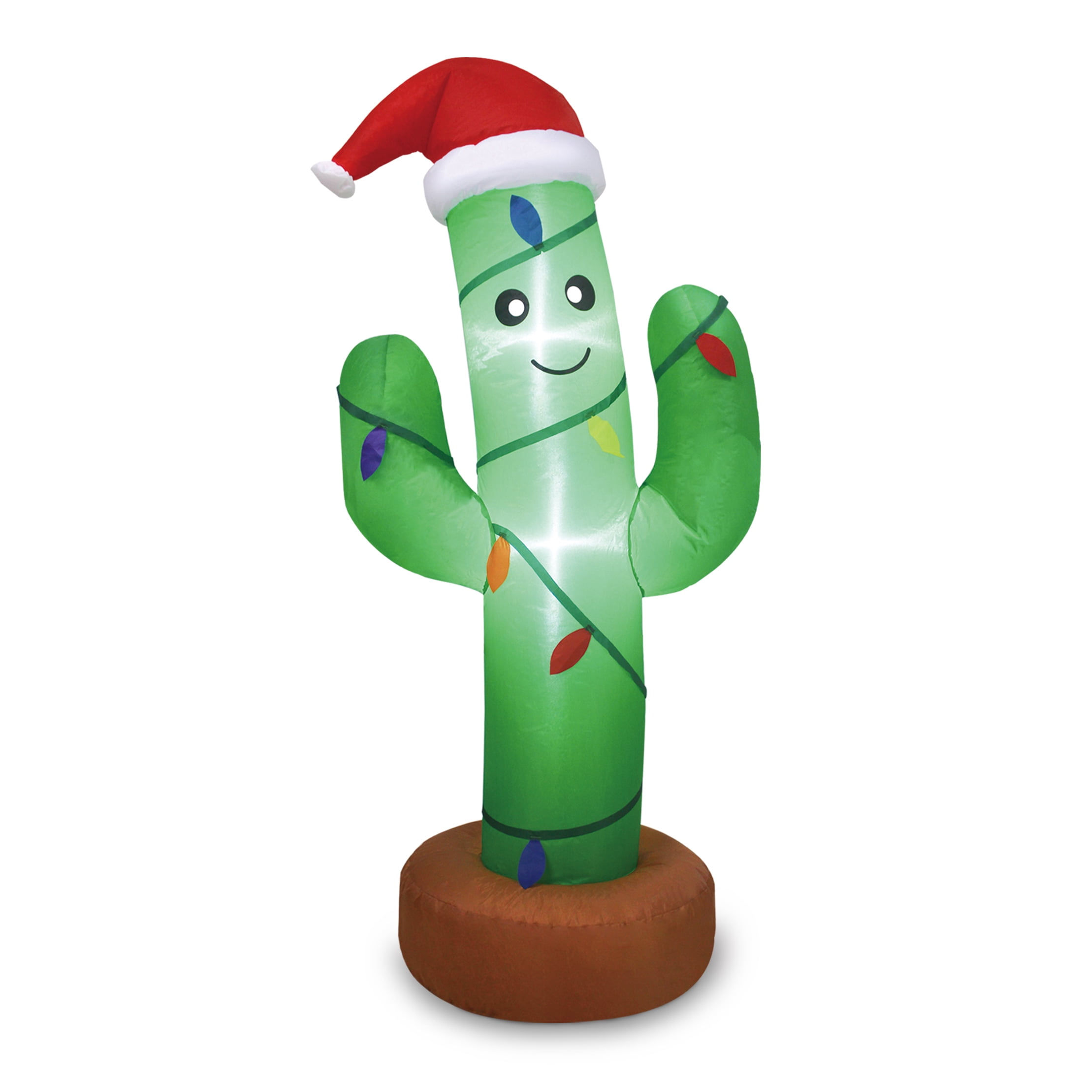 Christmas Green Cactus Inflatable with Fabric C9 Bulbs, 4ft, by Holiday