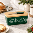 Christmas Green Ceramic Butter Dish With Lid, Silicone Seals, Built-In ...