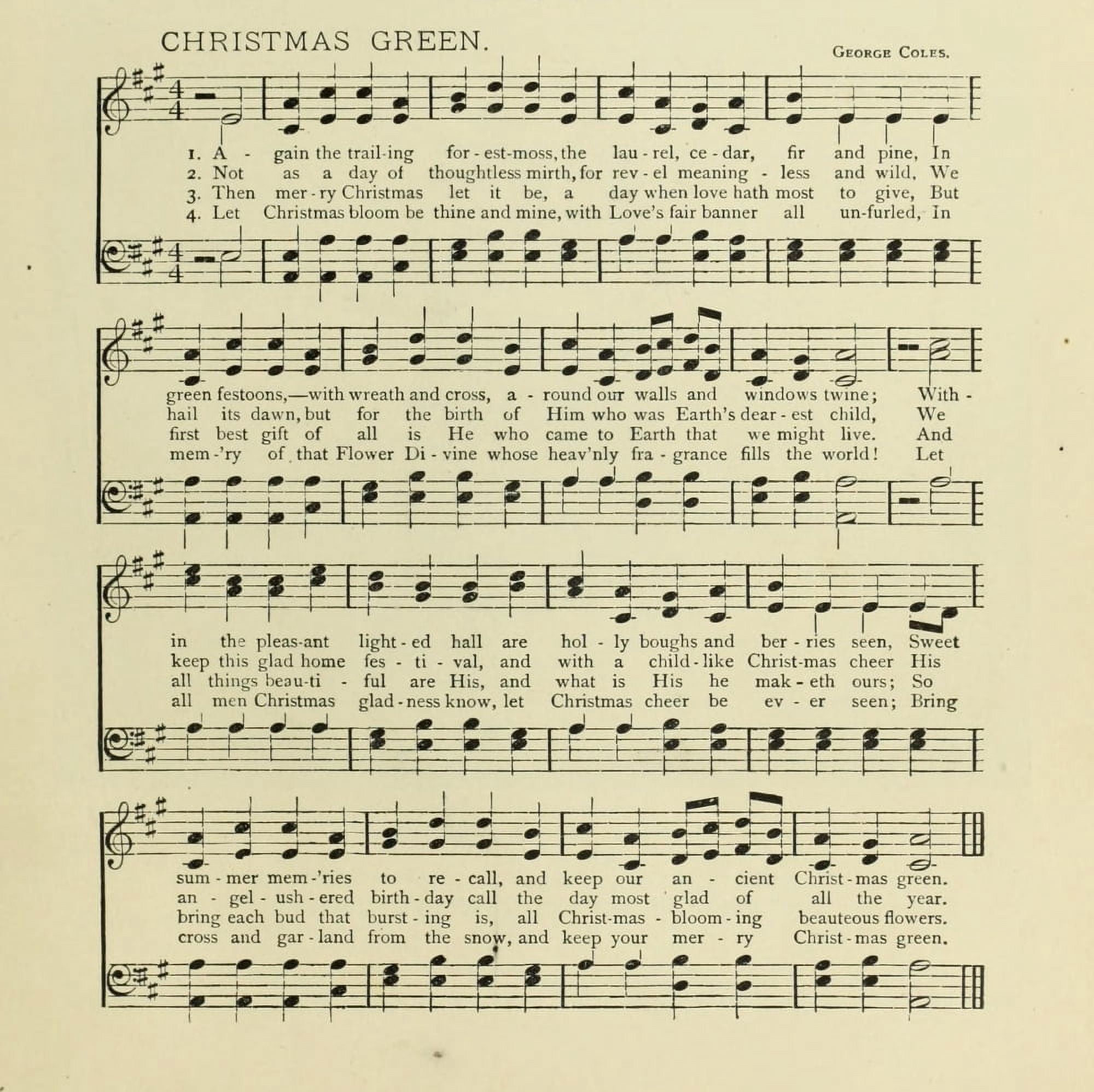 Christmas Green Christmas in Song 1891 Canvas Art - (18 x 24)