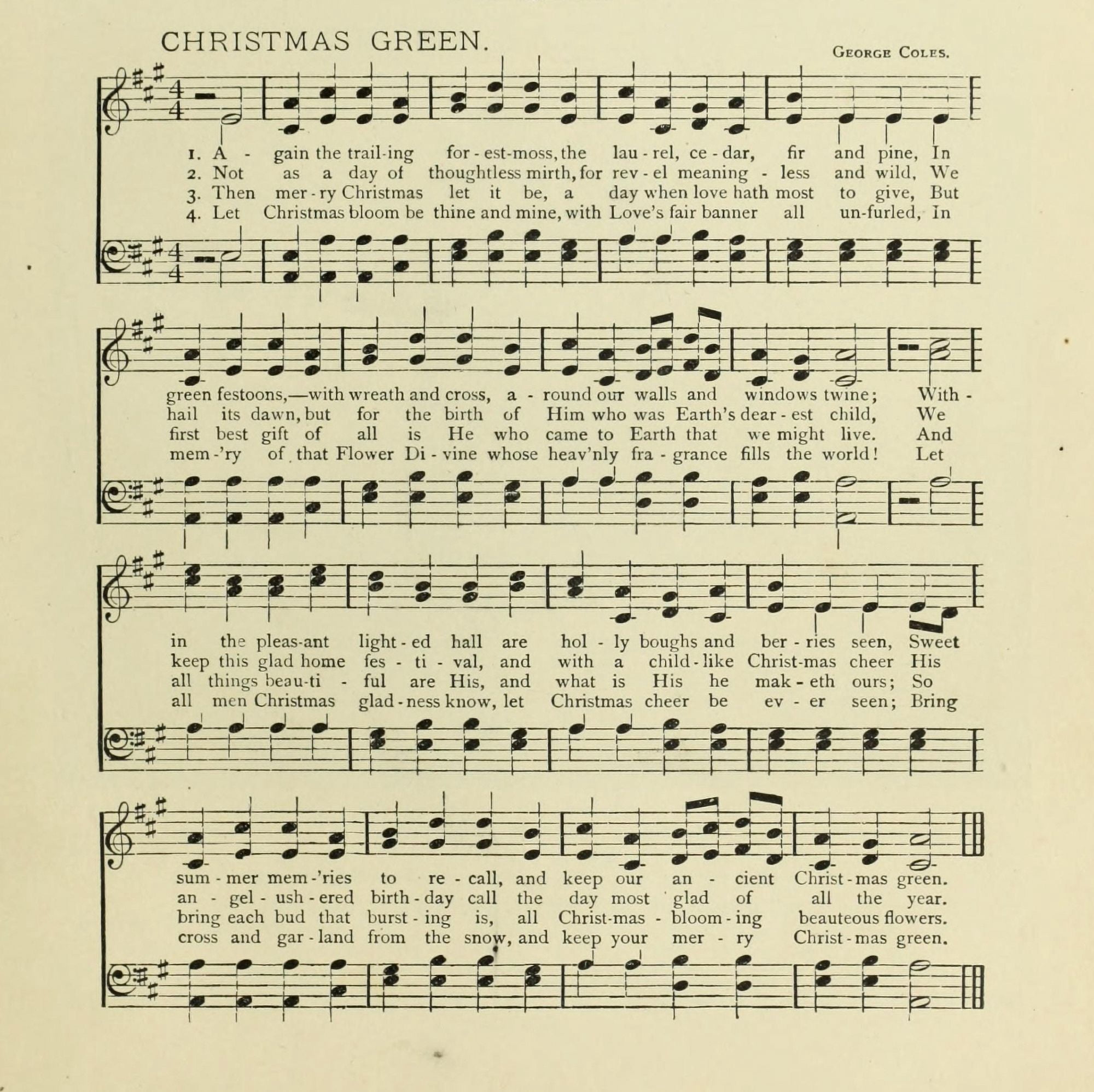 Christmas Green Christmas in Song 1891 Canvas Art -  (24 x 36)