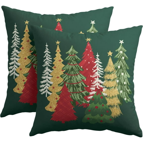 Christmas Green Decorative Pillow Covers 16x16 Inch Set of 2 Christmas Tree Outdoor Throw Pillow Covers Winter Xmas Holiday Pillowcases Cushion Covers for Home Couch Christmas Decor