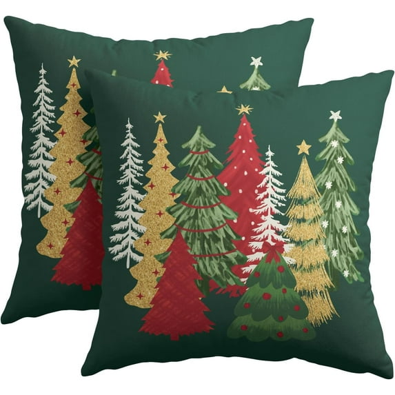 Christmas Green Decorative Pillow Covers 16x16 Inch Set of 2 Christmas Tree Outdoor Throw Pillow Covers Winter Xmas Holiday Pillowcases Cushion Covers for Home Couch Christmas Decor