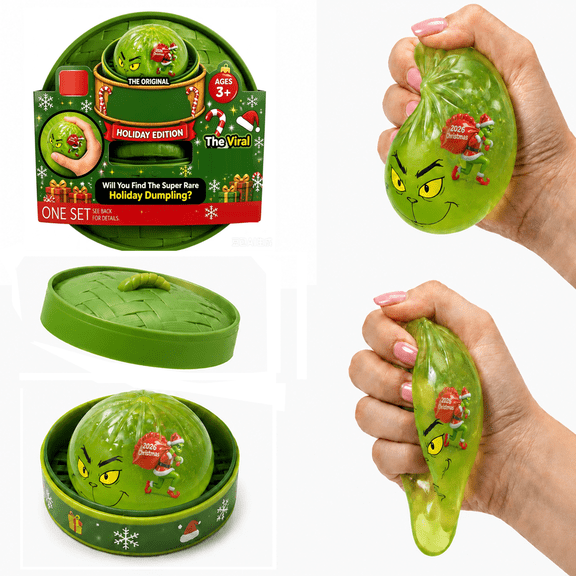 Christmas Green Dumpling Squishy Fidget Toy With Steamer Container, Cartoon Face Soft Slow Flow Stress Relief Toy, Holiday Themed Sensory Toy for Teens & Adults