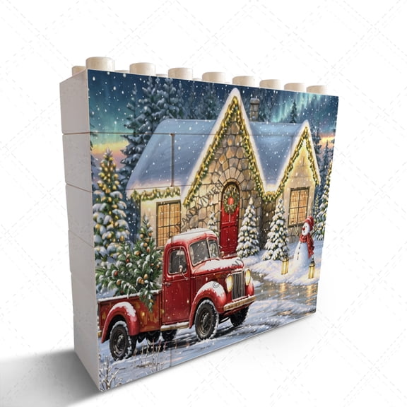 Christmas Green Front Door Themed Novelty Building Brick Funny Block Puzzle Horizontal Shaped Picture Creative Desk Decor Decorative Sign/ Plaque Christmas Birthday Housewarming Gift