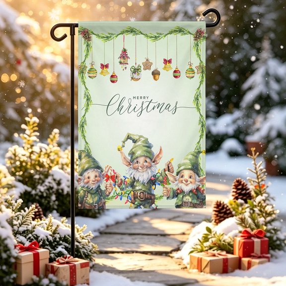 Christmas Green Garden Flag 12x18 inch Dwarf Elf Double Sided Small Decorative Garden Flags for Outside, Outdoor Yard Porch Lawn Decoration