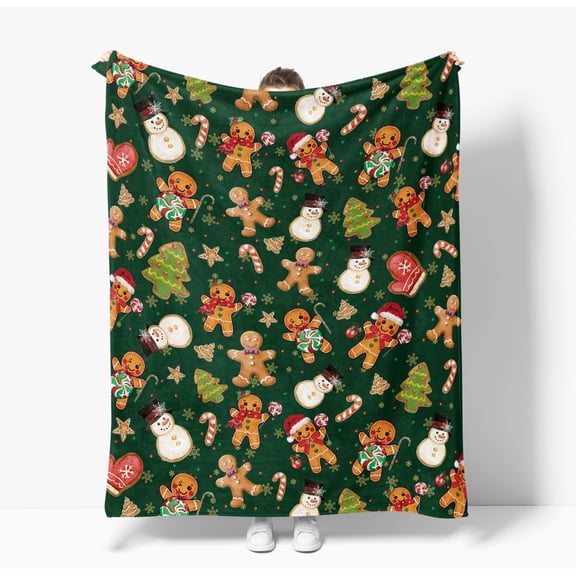 Christmas Green Gingerbread Flannel Throw Blanket 40x50