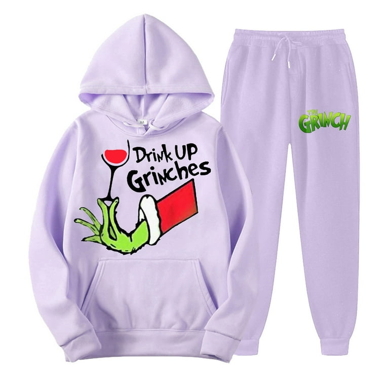 Christmas Green Grinch Hoodies Women s Hooded Sports Tracksuit Unisex Two Piece Running Outfits Long Sleeve Pullover Hoodies Sweatshirt Sweatpants Set