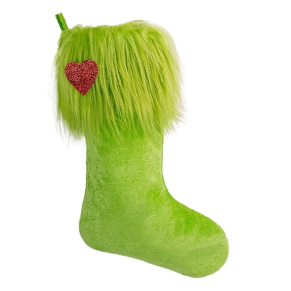 Christmas Green Hanging Faux Fur Stockings Treat Bag Candy Pouch Holder for Xmas Tree Holiday Party Supplies