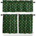 thumbnail image 1 of Christmas Green Kitchen Curtains and Valances Set, Rod Pocket Curtains Tier Farmhouse Window Curtains 24 Inch Length, Xmas Leaves Plants Ball Star Berry 3 Piece Kitchen Curtains Set, 1 of 6