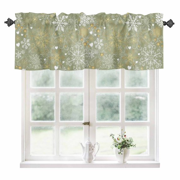 Christmas Green Kitchen Valances for Windows 42x12 Inch Kitchen Curtains Valances Rod Pocket Xmas Winter Snowflakes New Year Holiday Bathroom Window Valances for Window Treatment Decor